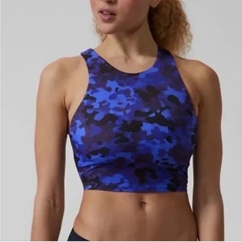 Athleta blue camo conscious crop bikini top